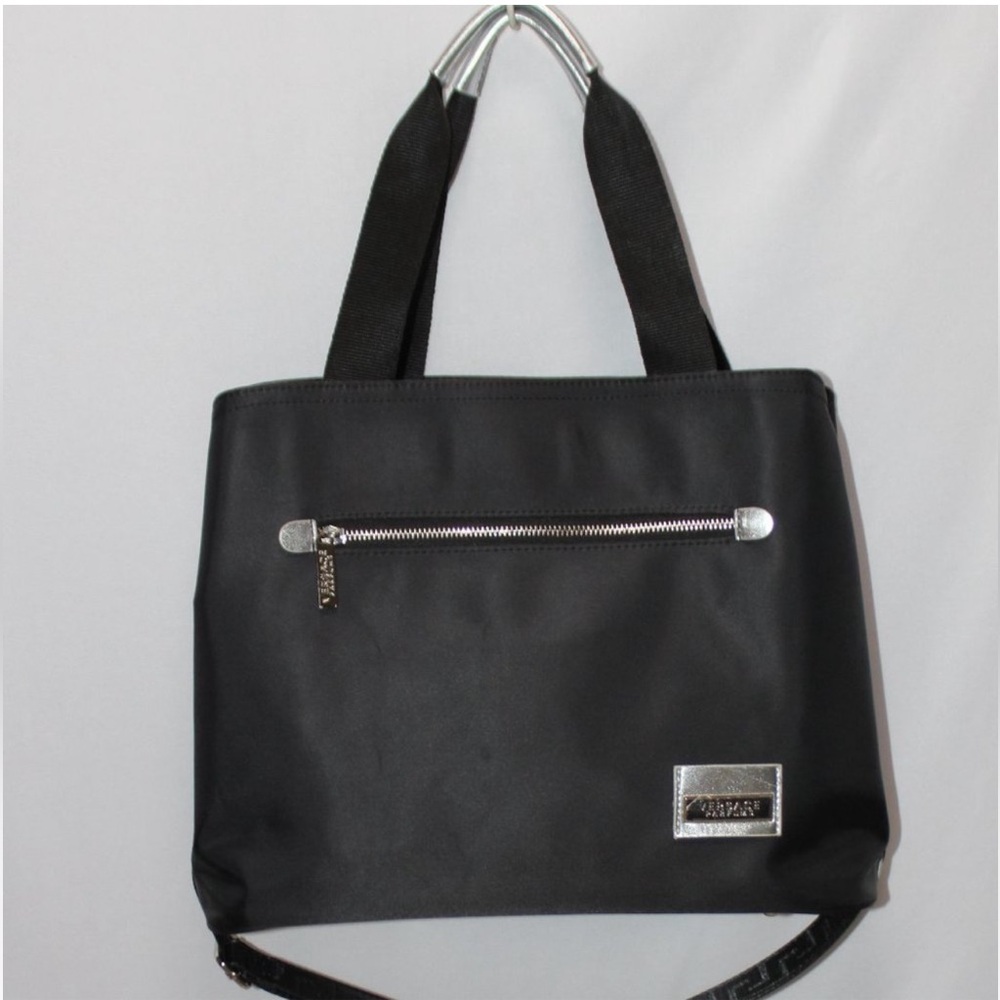 VERSACE PERFUME BLACK TOTE BAG WITH SILVER TONE